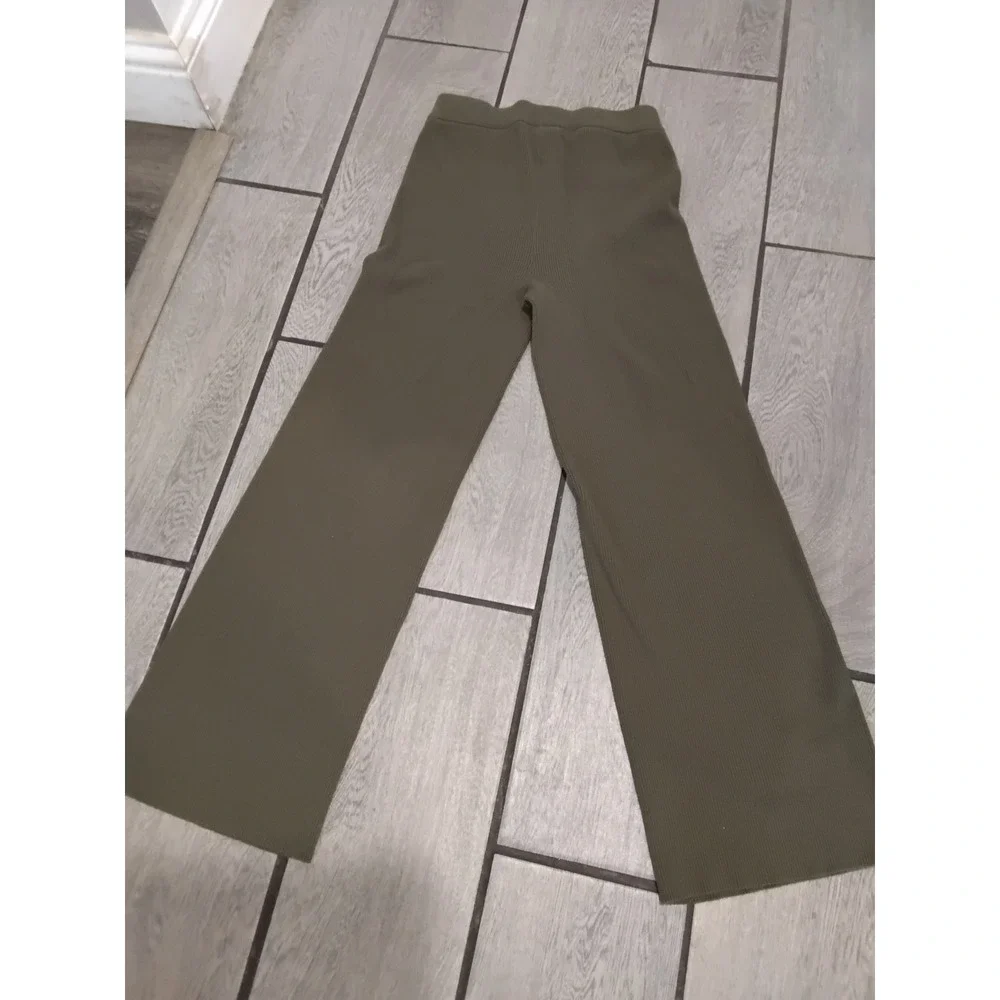 House of Harlow 1960 Olive Green Ribbed Knit Wide Leg Pants Womens XS Loungewear